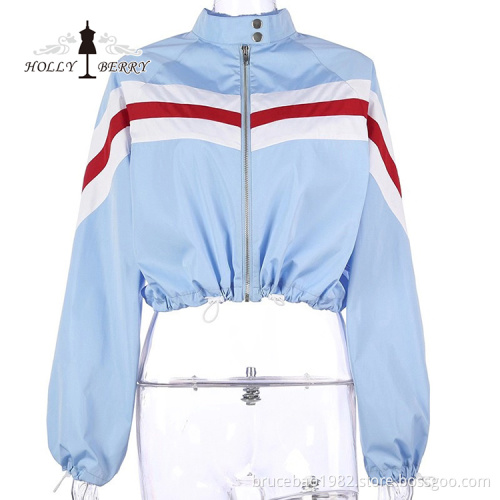 Zip Short Polyester Midriff-Baring Crewneck Women Leisure Sports